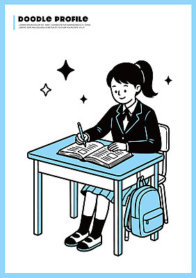 학생 교육 가방 일러스트 교실 학교 청소년 수업 경고 앉기 일상 책 학습 필기구 기록 시간 집중 읽기 책상 교과서 국내일러스트 AI파일 잡화 가구 컨셉 모션 문구용품 교재 사람 라이프 파일형식 벡터