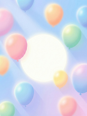 JPG 감정 컬러 백그라운드 일러스트 하늘 프레임 밝음 여러명 장식 파티 축제 공간 자유 축하 원형 생일 분위기 즐거움 장면 풍선 파스텔 국내일러스트 AI일러스트 AI콘텐츠 도형 기념일 다수 컨셉 학용품 사람 이벤트 파일형식