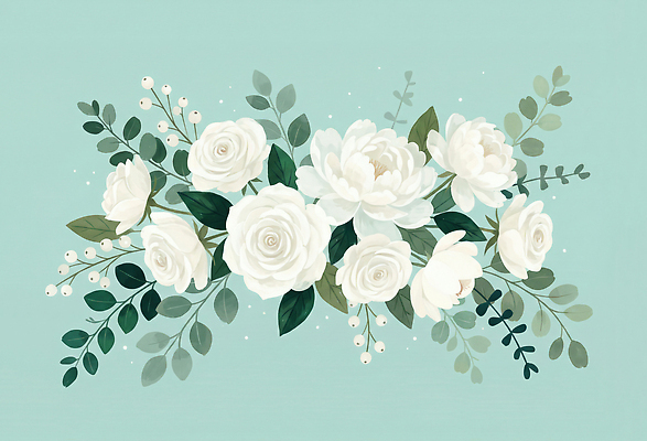 JPG 식물 디자인 꽃 꽃다발 백그라운드 일러스트 자연 생명 결혼식 선물 장식 여름 파란색 장미 고요 봄 흰색 풀잎 그림 미니멀 국내일러스트 AI일러스트 AI콘텐츠 계절 컬러 결혼 잎 풀_식물 생태계 파일형식