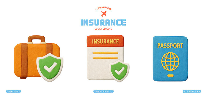 PSD 편집이미지 여행 가방 안전 여행객 보호 확인 준비 문서 여권 보험 여행준비 편집3D 잡화 컨셉 사람 3D 파일형식