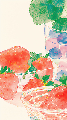 JPG 음료 컬러 과일 일러스트 재료 포장 탁자 딸기 디저트 건강 컵 여름 농장 주방 식사 수확 신선 맛 자르기 블루베리 국내일러스트 식기 계절 음식 가구 컨셉 농업 모션 파일형식