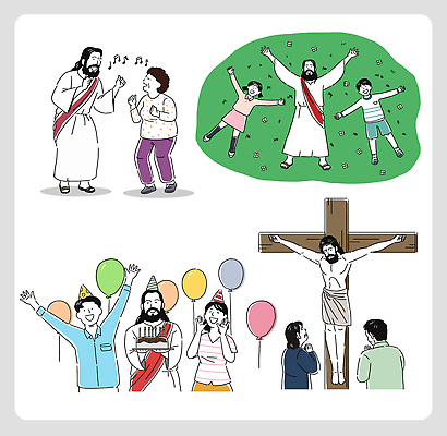 기념일 행복 종교 상징 일러스트 노래 모션 웃음 파티 케이크 축제 기쁨 모임 춤 예수 잔치 풍선 환영 공동체 국내일러스트 AI파일 감정 음악 문화예술 디저트 표정 이벤트 신_종교 파일형식 벡터