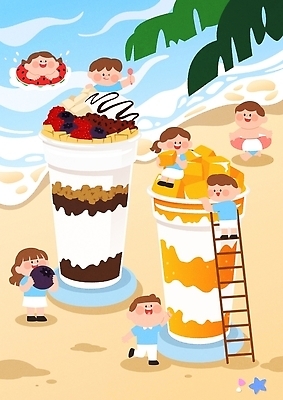 식기 계절 감정 음료 음식 바다 모션 디저트 표정 태양 샐러드 파일형식 벡터 파르페 해변 여름 과일 컵 파도 놀기 웃음 모래 즐거움 쉐이크 채소 과일샐러드 과자 요리 햇빛 일러스트 국내일러스트 AI파일 유행