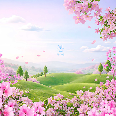 PSD 나무 편집이미지 계절 꽃잎 꽃 감정 모션 자연 바람 풍경 초원 여러명 봄 벚꽃 즐거움 이미지편집 자연요소 식물 다수 날씨 사람 생태계 파일형식