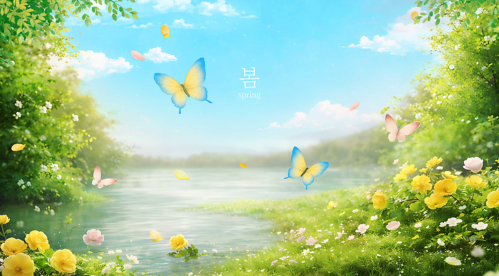 PSD 나무 편집이미지 꽃 컬러 나비 자연 하늘 생명 풍경 여름 봄 비행 물가 생태계 뷰티풀 이미지편집 식물 계절 곤충 파일형식