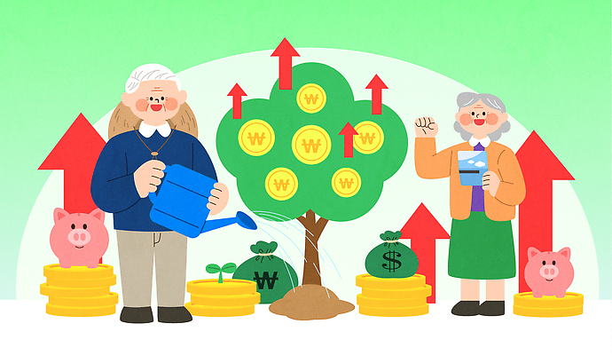나무 노년 돈 일러스트 성공 금융 경제 노부부 동전 저금통 성장 기도 재산 은퇴 재테크 물주기 투자 기획 수익 구상 심기 재정 국내일러스트 AI파일 식물 부부 컨셉 비즈니스 모션 성인 저축 파일형식 벡터