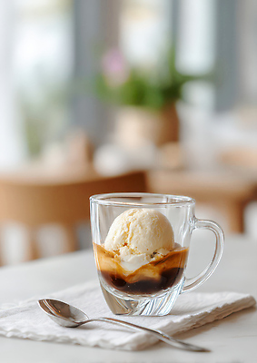 JPG 편집이미지 커피 음료 음식 탁자 아이스크림 디저트 잔 숟가락 식사 카페 달콤 에스프레소 오후 Dessert 아포카토 편집실사 AI포토 AI콘텐츠 식기 가구 수저 상점 맛 CG 파일형식