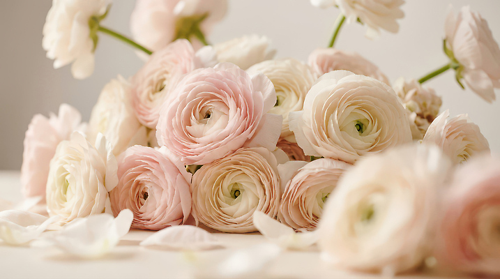 JPG 식물 편집이미지 꽃잎 꽃 분홍색 꽃다발 탁자 실내 장식 촬영 봄 흰색 조화 라넌큘러스 뷰티풀 편집실사 AI포토 AI콘텐츠 계절 컬러 가구 내부 CG 파일형식