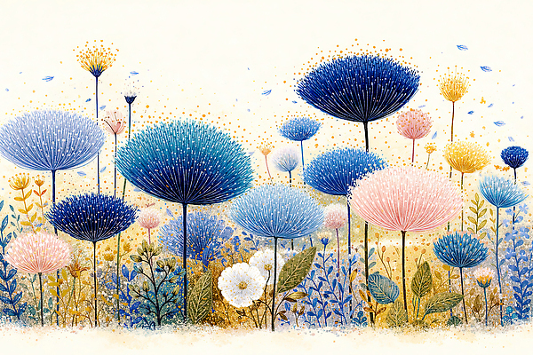 JPG 식물 디자인 계절 꽃 분홍색 컬러 일러스트 자연 생명 바람 풍경 파란색 노란색 정원 공간 입체 생태계 뷰티풀 색채 국내일러스트 AI일러스트 AI콘텐츠 자연요소 날씨 파일형식