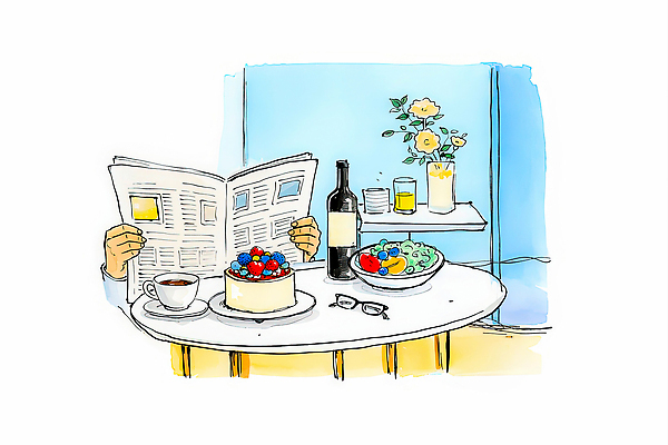 주간 감정 음료 음식 가구 컨셉 생각 휴식 디저트 주류 간행물 뉴스 파일형식 주말 아침 혼자 신문 커피 과일 케이크 와인 탁자 식사 독서 티타임 즐거움 사색 국내일러스트 일러스트 JPG