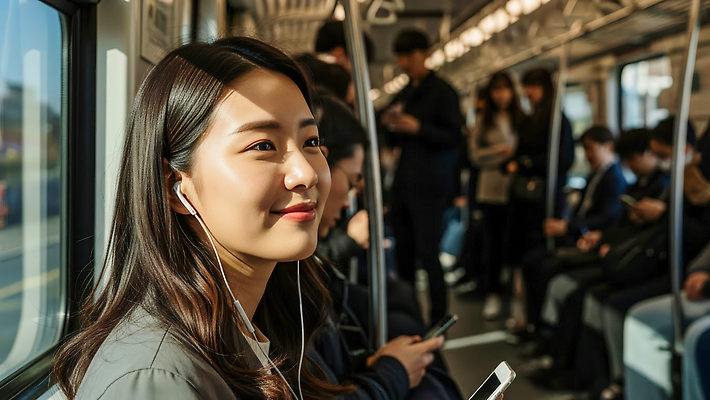 JPG 편집이미지 여자 여유 음악 교통수단 이어폰 여행 모션 대중교통 여러명 일상 스마트폰 도시 전철 출퇴근 승객 의료성형뷰티 편집실사 AI인물포토 AI콘텐츠 감정 육상교통 음향기기 다수 교통 비즈니스 문화예술 사람 라이프 핸드폰 스마트기기 CG 파일형식 AI포토