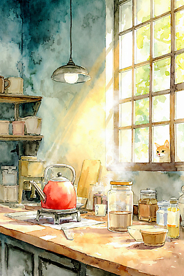 JPG 나무 커피 일러스트 재료 창문 주전자 주방용품 선반 따뜻함 요리 일상 햇빛 과자 주방 고양이 도구 수증기 찻잔 주말 국내일러스트 AI일러스트 AI콘텐츠 식물 음료 가구 생활용품 포유류 디저트 잔 라이프 반려동물 태양 파일형식