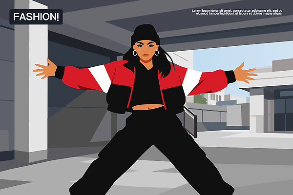 옷 패션 일러스트 모션 거리 흑백 빨간색 도시풍경 도시 스타일 국내일러스트 AI파일 컬러 촬영기법 풍경 파일형식 벡터