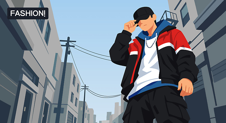 옷 패션 남자 일러스트 장신구 청소년 거리 서기 캐주얼 외투 도시 스니커즈 그림 후드티셔츠 긴바지 스타일 스트리트패션 국내일러스트 AI파일 운동화 상의 티셔츠 바지 모션 사람 파일형식 벡터