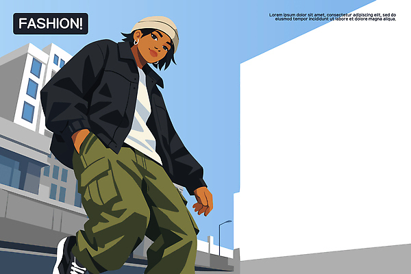 옷 패션 남자 일러스트 장신구 청소년 거리 건물 그래픽 캐주얼 유행 도시 모던 이미지 아티스트 스타일 국내일러스트 AI파일 직업 건축물 사람 파일형식 벡터