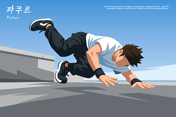 손 남자 스포츠 일러스트 하늘 지붕 거리 기술 공중 여름 청춘 운동 점프 자유 도전 도시 스릴 액션 파쿠르 국내일러스트 AI파일 계절 컨셉 모션 건강 사람 신체부위 파일형식 벡터