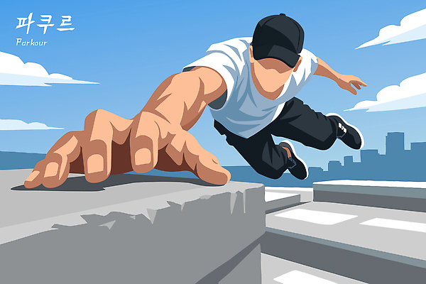 남자 스포츠 백그라운드 일러스트 모션 지붕 기술 건물 청춘 달리기 운동 자유 도시 높이 스릴 액션 창의력 에어리얼 파쿠르 국내일러스트 AI파일 건축물 컨셉 건강 사람 파일형식 벡터 프리스타일 스키