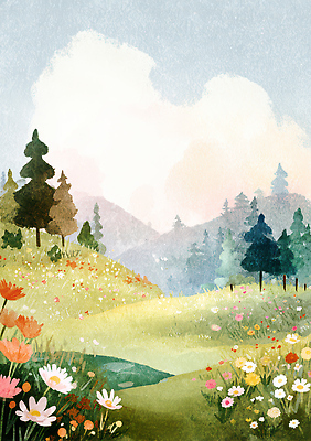 JPG 나무 꽃 컬러 일러스트 자연 하늘 바람 산 풍경 야외 일상 여름 햇빛 소풍 평화 저녁 숲 언덕 동산 뷰티풀 국내일러스트 AI일러스트 AI콘텐츠 자연요소 식물 계절 컨셉 날씨 라이프 태양 야외활동 야간 생태계 파일형식