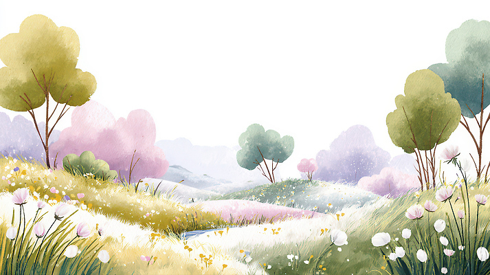 JPG 나무 식물 꽃 컬러 일러스트 자연 하늘 생명 풍경 물 여름 파란색 계곡 봄 개울 언덕 생태계 조경 뷰티풀 국내일러스트 AI일러스트 AI콘텐츠 자연요소 계절 강 파일형식