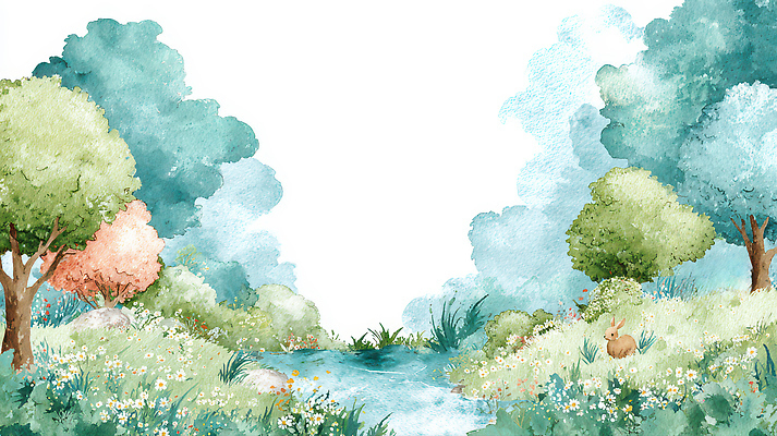 JPG 동물 꽃 꽃밭 일러스트 자연 수채화 풍경 잔디 물 여름 강 공간 토끼 숲 그림 국내일러스트 AI일러스트 AI콘텐츠 자연요소 식물 계절 포유류 반려동물 생태계 파일형식