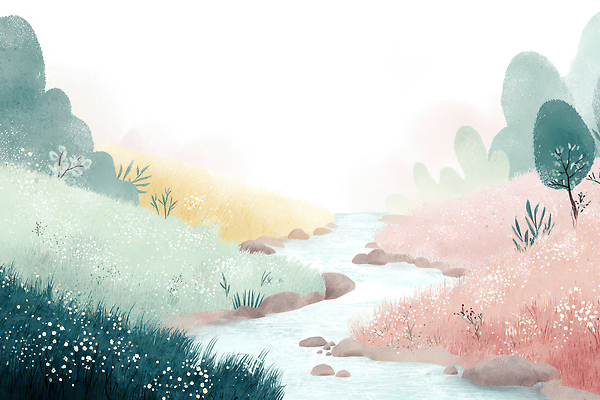 JPG 나무 꽃 컬러 여행 일러스트 자연 하늘 풍경 여러명 물 여름 강 평화 산책 감상 흐름 자유 숲 국내일러스트 AI일러스트 AI콘텐츠 자연요소 식물 계절 다수 컨셉 휴식 사람 생태계 파일형식