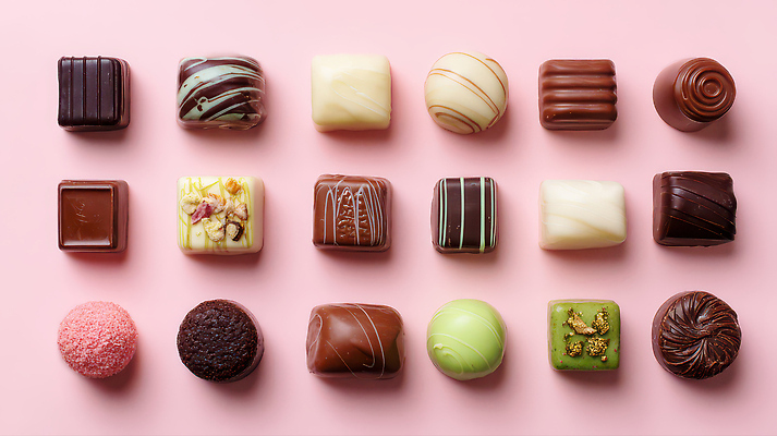 JPG 모양 편집이미지 음식 분홍색 컬러 디저트 발렌타인데이 과자 사각형 초콜릿 고급 달콤 배열 즐거움 편집실사 AI포토 AI콘텐츠 도형 감정 컨셉 데이이벤트 맛 CG 파일형식