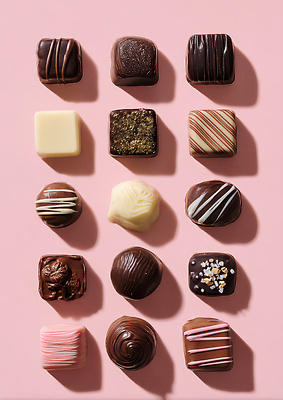 JPG 모양 편집이미지 디자인 음식 분홍색 컬러 백그라운드 패턴 디저트 발렌타인데이 초콜릿 달콤 맛 일렬 편집실사 AI포토 AI콘텐츠 컨셉 무늬 데이이벤트 CG 파일형식