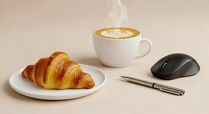 JPG 편집이미지 커피 음식 빵 탁자 아침 따뜻함 일상 사무실 펜 식사 카페 마우스 크루아상 편집실사 AI포토 AI콘텐츠 주간 음료 가구 비즈니스 라이프 필기구 상점 컴퓨터용품 CG 파일형식