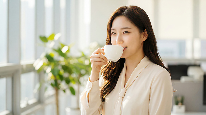 여자 음료 비즈니스 창문 표정 말하기 사람 내부 라이프 태양 식사 작업 직장인 CG 파일형식 AI포토 사무실 커피 미소 창가 햇빛 식물 일상 업무 브런치 실내 포즈 대화 편집이미지 편집실사 JPG 의료성형뷰티 비즈니스우먼 AI콘텐츠 AI인물포토