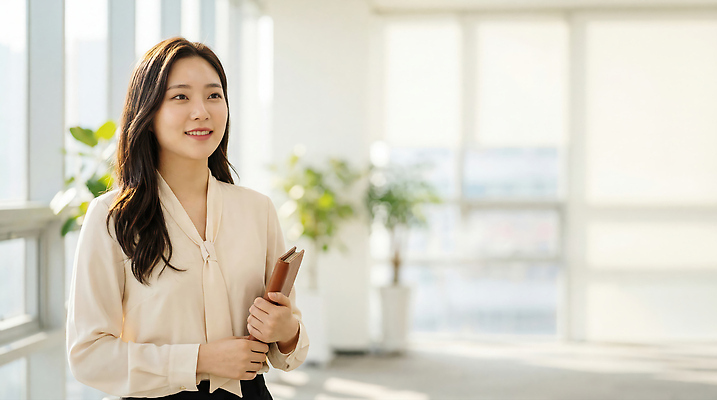 여자 회사 비즈니스 문구용품 표정 말하기 사람 작업 직장인 CG 파일형식 AI포토 사무실 미소 공책 식물 창문 업무 직장 대화 편집이미지 편집실사 JPG 의료성형뷰티 비즈니스우먼 AI콘텐츠 AI인물포토