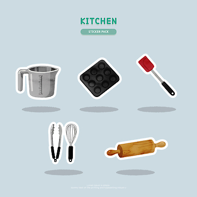 생활용품 주방용품 컵 제과제빵 화장품 솥 믹서 계량 파일형식 벡터 주방 도구 스티커 팩 계량컵 핸드믹서 밀대 오브젝트 요리 제빵 냄비 재료 일러스트 국내일러스트 AI파일