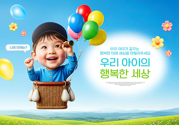 PSD 편집이미지 행복 어린이 컬러 상상 놀이 미래 웃음 바구니 꿈 표현 시간 즐거움 풍선 이미지편집 감정 컨셉 표정 사람 파일형식