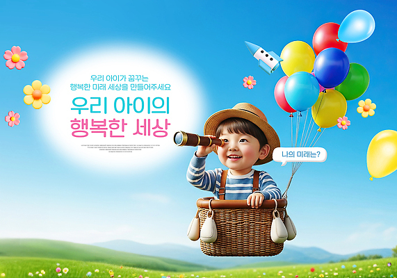 PSD 편집이미지 행복 어린이 자연 놀이 미래 초원 세계 소풍 꿈 탐험 즐거움 풍선 상상력 동심 이미지편집 감정 컨셉 사람 야외활동 생태계 파일형식