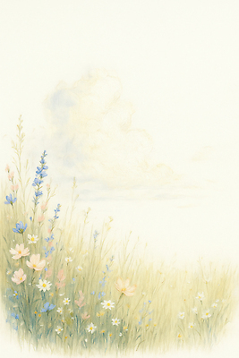 JPG 식물 계절 꽃 하늘색 꽃밭 일러스트 자연 하늘 생명 풍경 초원 여름 파란색 햇빛 소풍 노란색 봄 들꽃 성장 흰색 뷰티풀 국내일러스트 AI일러스트 AI콘텐츠 컬러 태양 야외활동 생태계 파일형식