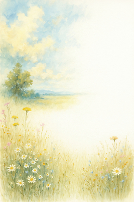 JPG 식물 공원 꽃 컬러 백그라운드 꽃밭 일러스트 자연 하늘 바람 산 풍경 초원 여름 햇빛 노을 봄 들꽃 농촌 조화 뷰티풀 국내일러스트 AI일러스트 AI콘텐츠 자연요소 계절 공공시설 날씨 태양 시골 생태계 파일형식