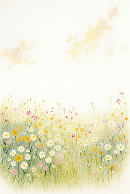 JPG 식물 꽃 컬러 꽃밭 일러스트 자연 하늘 바람 풍경 초원 햇빛 노을 봄 들꽃 저녁 생동감 국내일러스트 AI일러스트 AI콘텐츠 자연요소 계절 날씨 태양 야간 생태계 파일형식