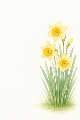 JPG 식물 꽃잎 꽃 줄기 잎 일러스트 자연 생명 수채화 잔디 노란색 정원 봄 물안경 원예 수선화 조화 뷰티풀 국내일러스트 AI일러스트 AI콘텐츠 계절 컬러 취미 생태계 수영용품 파일형식