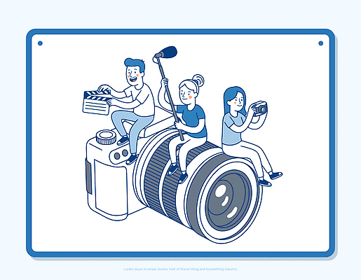 디자인 예술 일러스트 모션 커뮤니케이션 협력 기술 사람 그래픽 카메라 촬영 장비 표현 작업 클래퍼보드 이미지 언론 서포터즈 창의성 국내일러스트 AI파일 전자제품 파일형식 벡터