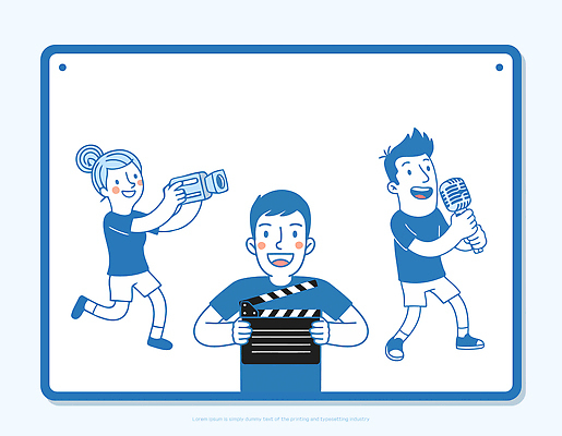 일러스트 모션 웃음 사람 친구 카메라 촬영 표현 작업 그룹 연습 마이크 즐거움 방송 언론 영상 서포터즈 소통 대본 창작 촬영장비 국내일러스트 AI파일 감정 음향기기 컨셉 관계 표정 전자제품 도구 파일형식 벡터