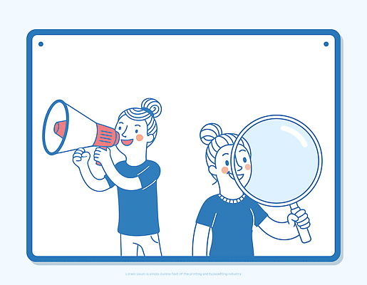 포즈 일러스트 모션 커뮤니케이션 이야기 사람 확성기 소리 외침 도구 표현 그룹 즐거움 장면 확대경 서포터즈 탐색 발견 소통 관심 국내일러스트 AI파일 감정 컨셉 파일형식 벡터