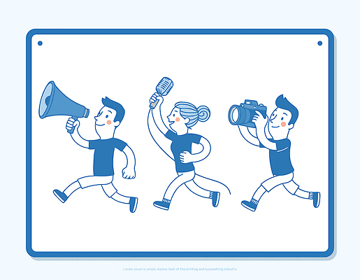 포즈 일러스트 통신 모션 사람 이벤트 달리기 카메라 촬영 확성기 표현 작업 그룹 마이크 방송 언론 서포터즈 인터뷰 소통 음성 국내일러스트 AI파일 음향기기 컨셉 전자제품 파일형식 벡터