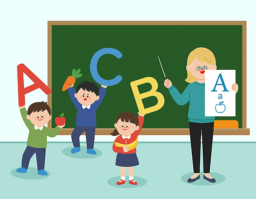 학생 알파벳 영어 교육 어린이 컬러 과일 일러스트 교실 학교 모션 수업 학습 교사 당근 도구 가르침 사과 집중 즐거움 국내일러스트 AI파일 직업 문자 감정 컨셉 뿌리채소 사람 파일형식 벡터