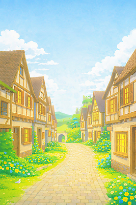 JPG 나무 꽃 길 컬러 일러스트 창문 자연 산 거리 주택 풍경 일상 여름 햇빛 마을 정원 농촌 오후 국내일러스트 AI일러스트 AI콘텐츠 식물 계절 건물 라이프 태양 시골 생태계 파일형식