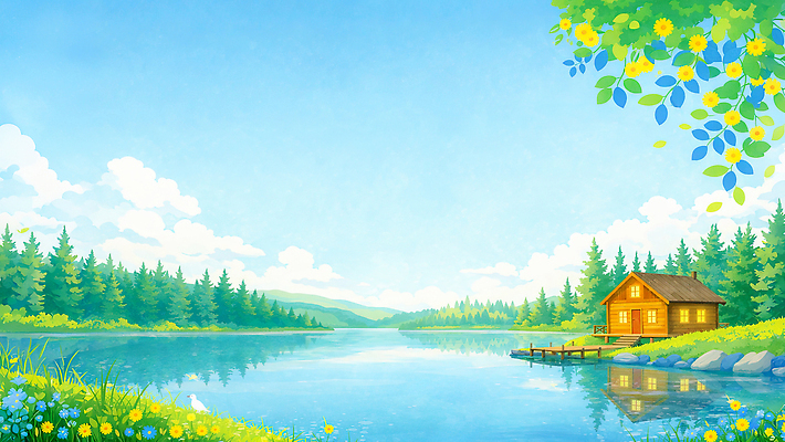 JPG 나무 꽃 호수 일러스트 자연 하늘 산 바닥 주택 풍경 잔디 물 여름 강 평화 마을 저녁 숲 강가 나무집 국내일러스트 AI일러스트 AI콘텐츠 자연요소 식물 계절 컨셉 건물 야간 생태계 파일형식