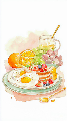 JPG 접시 음료 음식 빵 컬러 과일 일러스트 포도 디저트 건강 요리 수건 주방 계란 식사 아침식사 블루베리 브런치 레시피 국내일러스트 AI일러스트 AI콘텐츠 식기 위생용품 알 파일형식