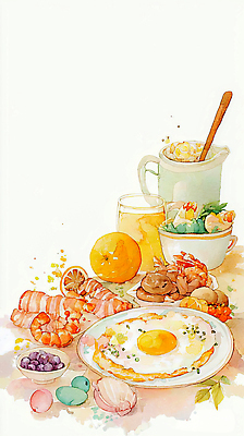 JPG 음료 음식 과일 일러스트 식재료 탁자 아침 새우 요리 주방 계란 식사 아침식사 과일주스 해산물 브런치 레시피 새우튀김 건강식 국내일러스트 주간 가구 갑각류 알 주스 튀김 파일형식