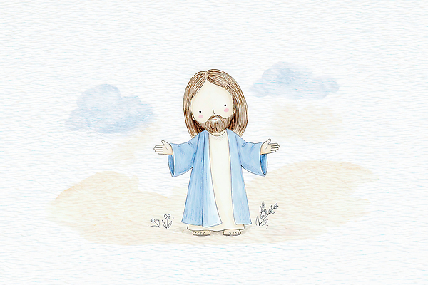 JPG 캐릭터 전통 손 종교 문화 하늘색 일러스트 발 사람 예수 기독교인 그림 감사 초대 베레모 국내일러스트 AI일러스트 AI콘텐츠 모자_잡화 감정 기독교 신체부위 파란색 신_종교 파일형식