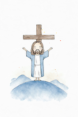 JPG 전통 기독교 종교 문화 예술 상징 조각 십자가 일러스트 하늘 산 창조 믿음 성경 예수 역사 그림 선교 국내일러스트 AI일러스트 AI콘텐츠 감정 종교용품 신_종교 파일형식