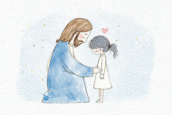 JPG 행복 감정 종교 어린이 일러스트 따뜻함 대화 사랑 믿음 희망 기도 예수 순수 그림 무릎 교훈 청순 존경 국내일러스트 AI일러스트 AI콘텐츠 컨셉 말하기 사람 신체부위 신_종교 파일형식