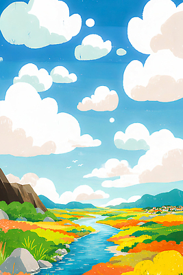 JPG 응시 계절 여유 컬러 여행 일러스트 자연 하늘 산 주택 풍경 초원 일상 물 여름 강 평화 봄 공간 들꽃 국내일러스트 AI일러스트 AI콘텐츠 자연요소 시선 꽃 감정 컨셉 건물 라이프 생태계 파일형식